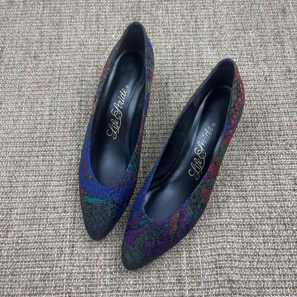 👠 Vintage Life Stride Kitten Heel Pumps | 8.5 | Multicolor Jewel Tone Abstract - Picture 2 of 8
